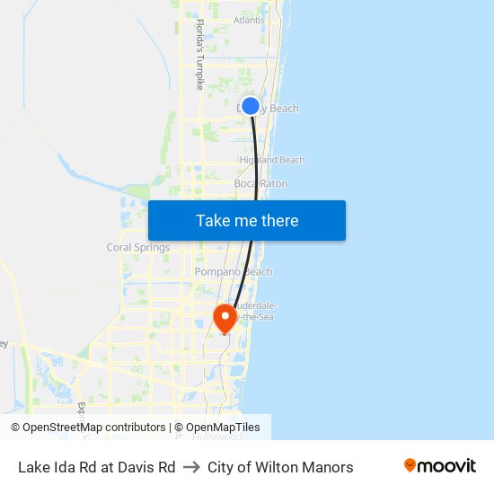 Lake Ida Rd at  Davis Rd to City of Wilton Manors map