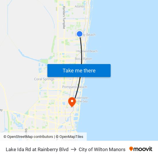 Lake Ida Rd at  Rainberry Blvd to City of Wilton Manors map