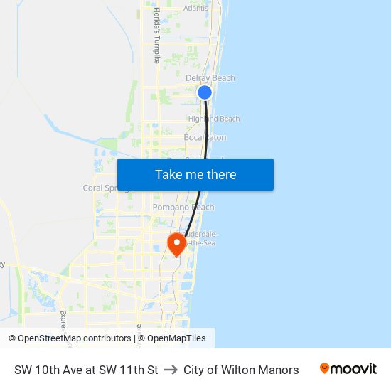 SW 10th Ave at SW 11th St to City of Wilton Manors map
