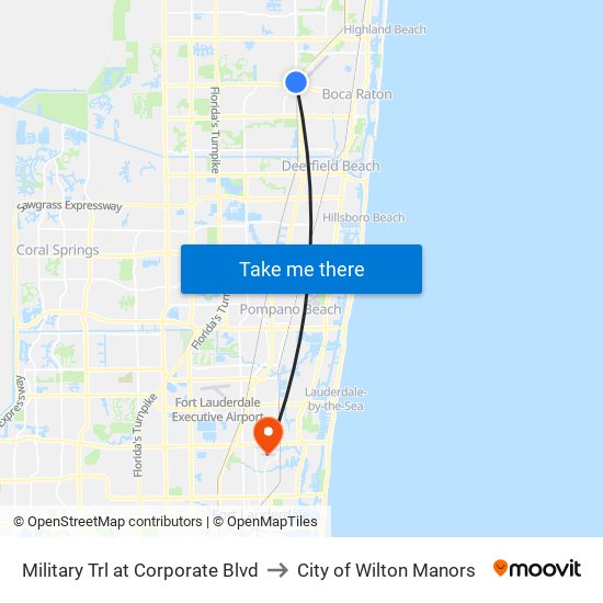 Military Trl at  Corporate Blvd to City of Wilton Manors map