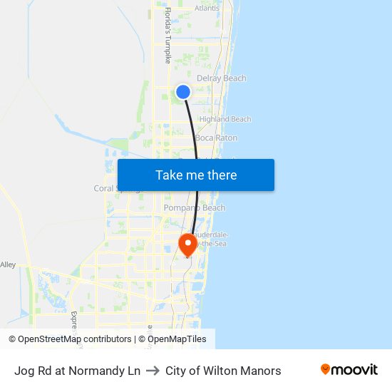 Jog Rd at Normandy Ln to City of Wilton Manors map