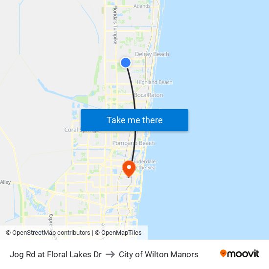 Jog Rd at Floral Lakes Dr to City of Wilton Manors map