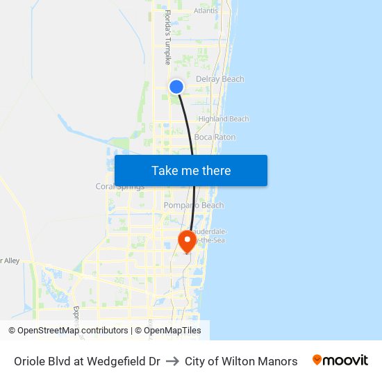 Oriole Blvd at Wedgefield Dr to City of Wilton Manors map