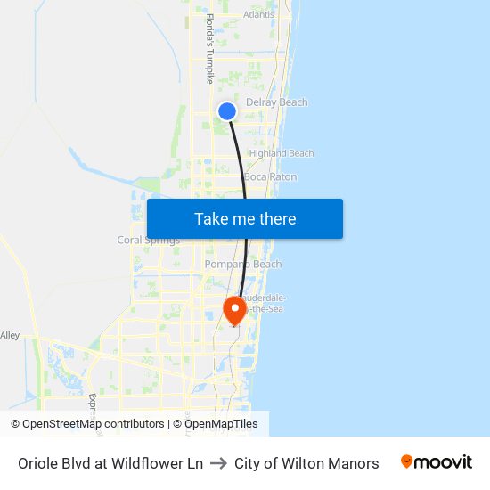 Oriole Blvd at Wildflower Ln to City of Wilton Manors map