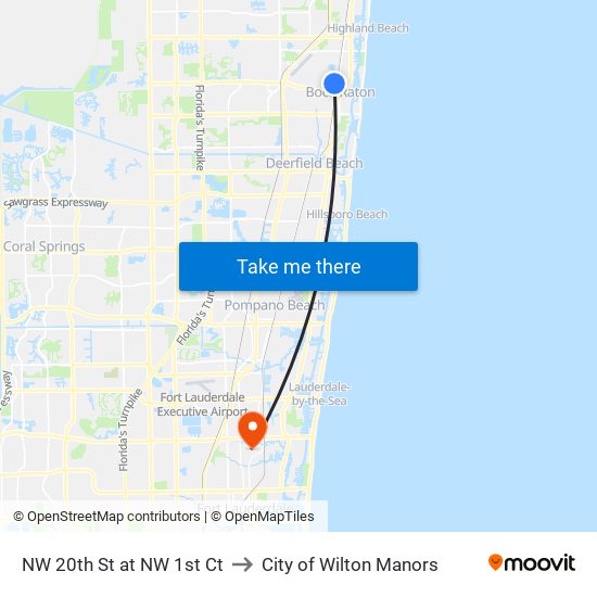 NW 20th St at NW 1st Ct to City of Wilton Manors map