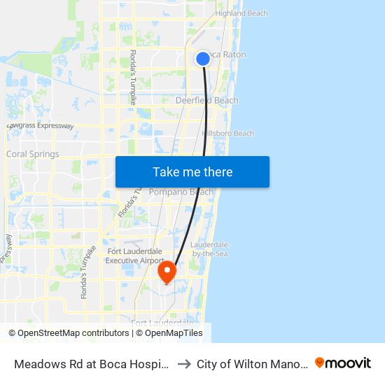 Meadows Rd at Boca Hospital to City of Wilton Manors map