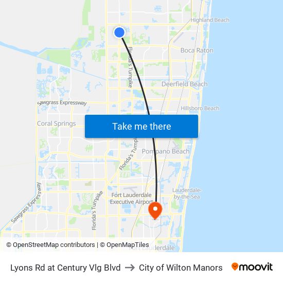 Lyons Rd at  Century Vlg Blvd to City of Wilton Manors map