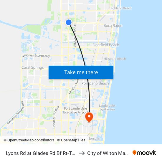 Lyons Rd at  Glades Rd Bf Rt-Turn Ln to City of Wilton Manors map