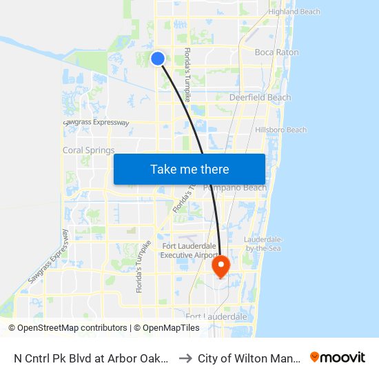N Cntrl Pk Blvd at Arbor Oaks Ln to City of Wilton Manors map