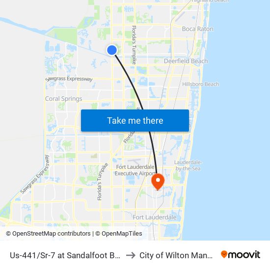 Us-441/Sr-7 at Sandalfoot Blvd to City of Wilton Manors map