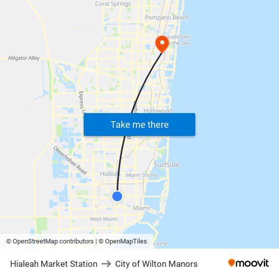 Hialeah Market Station to City of Wilton Manors map