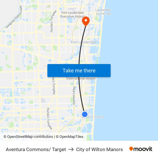 Aventura Commons/ Target to City of Wilton Manors map