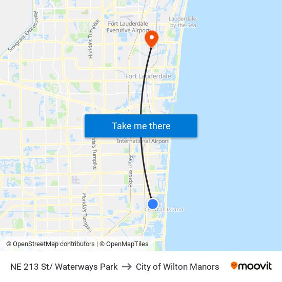 NE 213 St/ Waterways Park to City of Wilton Manors map