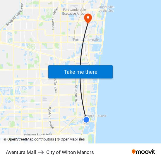Aventura Mall to City of Wilton Manors map