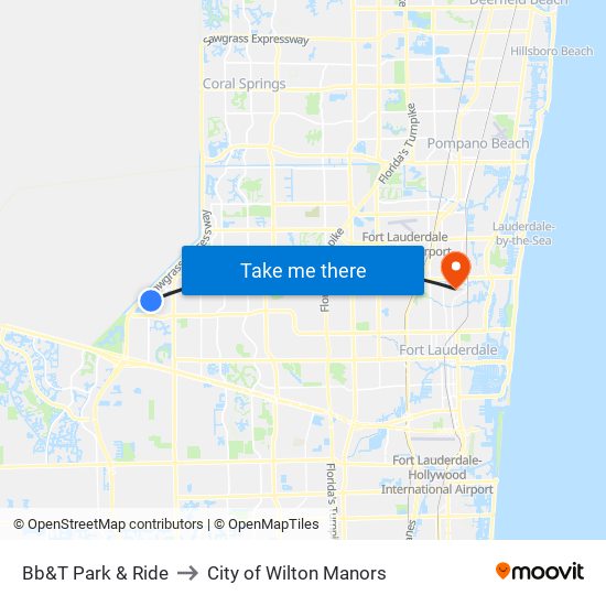 Bb&T Park & Ride to City of Wilton Manors map