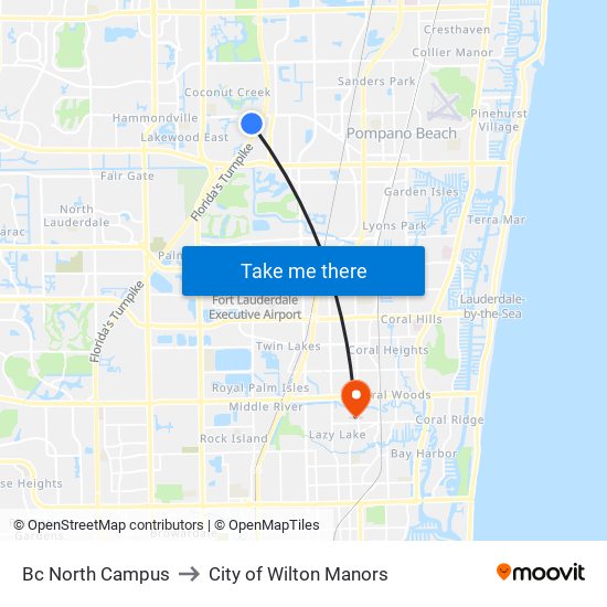 Bc North Campus to City of Wilton Manors map