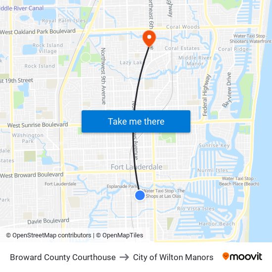 Broward County Courthouse to City of Wilton Manors map