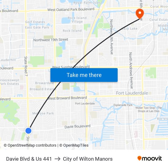 Davie Blvd & Us 441 to City of Wilton Manors map