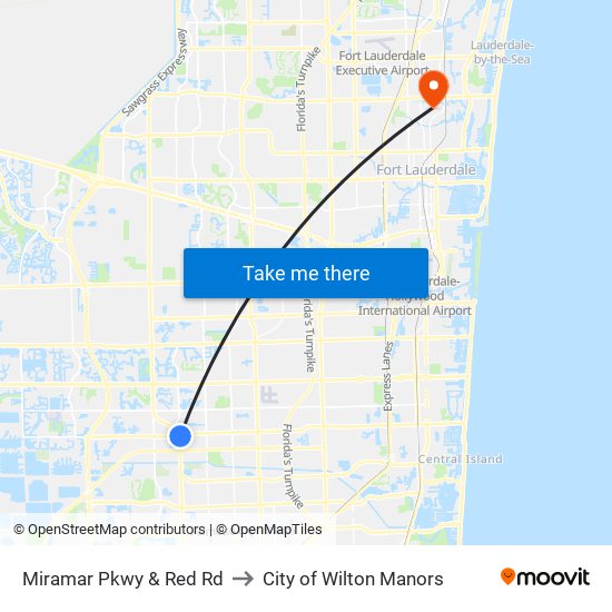 Miramar Pkwy & Red Rd to City of Wilton Manors map