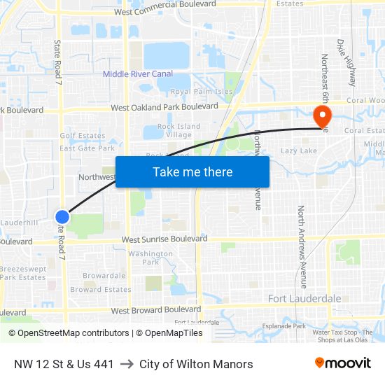 NW 12 St & US 441 to City of Wilton Manors map