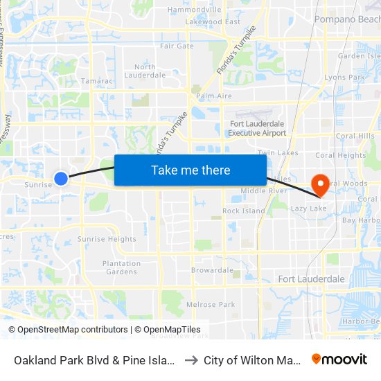 Oakland Park Blvd & Pine Island Rd to City of Wilton Manors map