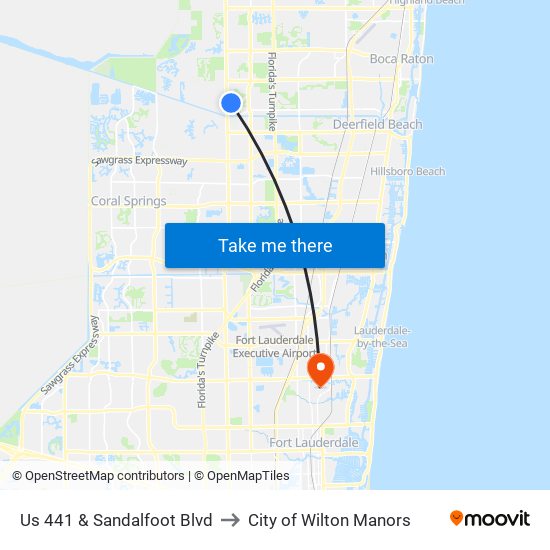 US 441 & Sandalfoot Blvd to City of Wilton Manors map