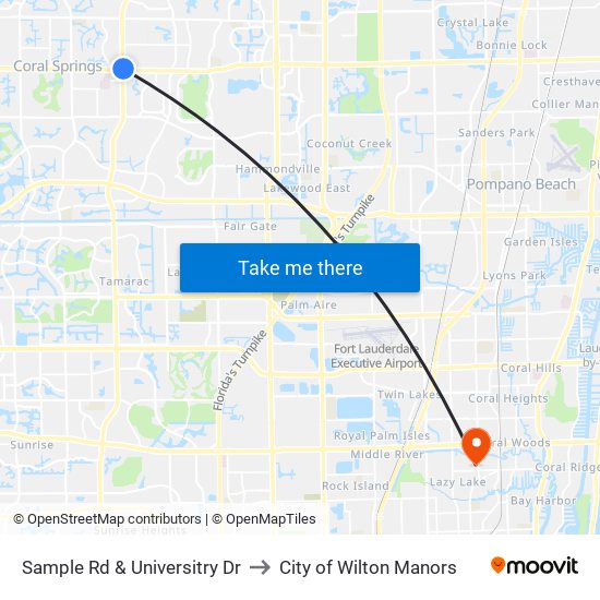 Sample Rd & Universitry Dr to City of Wilton Manors map
