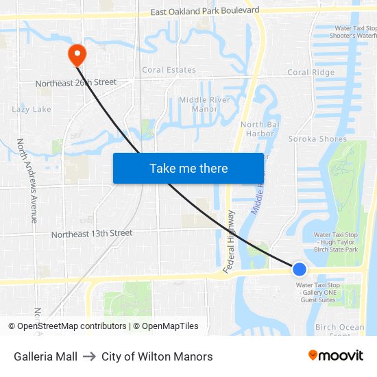 Galleria Mall to City of Wilton Manors map