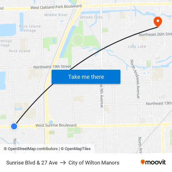 Sunrise Blvd & 27 Ave to City of Wilton Manors map