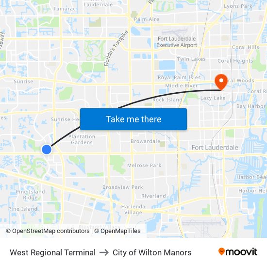 West Regional Terminal to City of Wilton Manors map