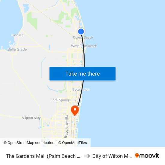 The Gardens Mall (Palm Beach Gardens) to City of Wilton Manors map
