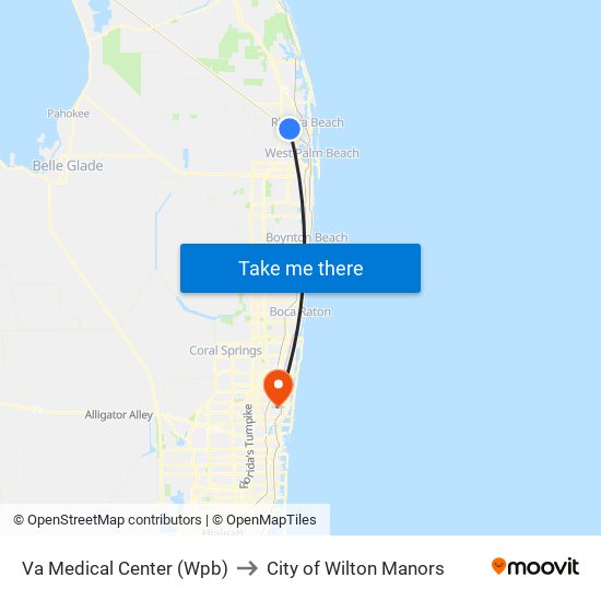 Va Medical Center (Wpb) to City of Wilton Manors map