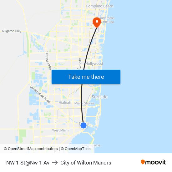 NW 1 St@Nw 1 Av to City of Wilton Manors map