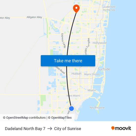 Dadeland North Bay 7 to City of Sunrise map