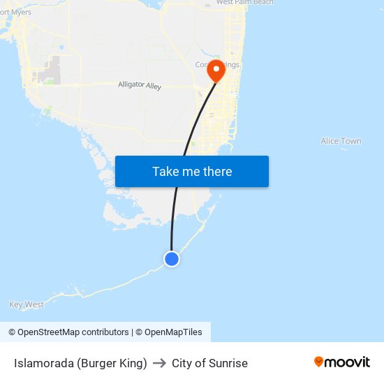 Islamorada (Burger King) to City of Sunrise map