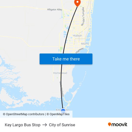 Key Largo Bus Stop to City of Sunrise map
