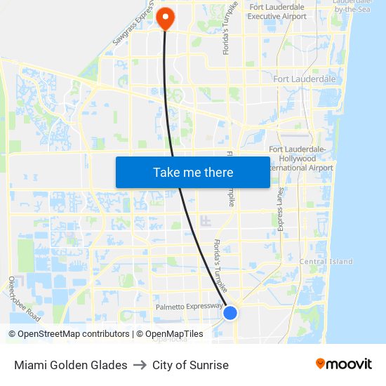 Miami Golden Glades to City of Sunrise map