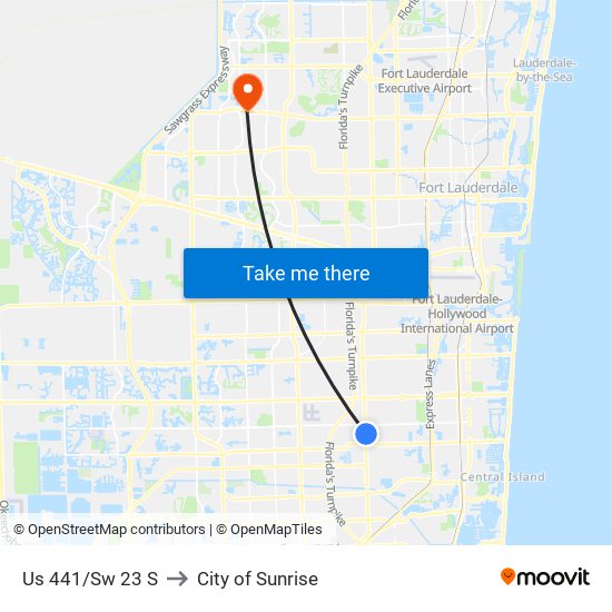 Us 441/Sw 23 S to City of Sunrise map