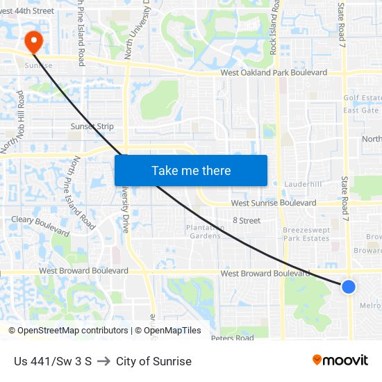 Us 441/Sw 3 S to City of Sunrise map