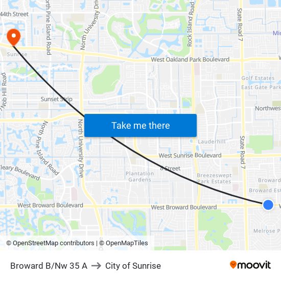 Broward B/Nw 35 A to City of Sunrise map