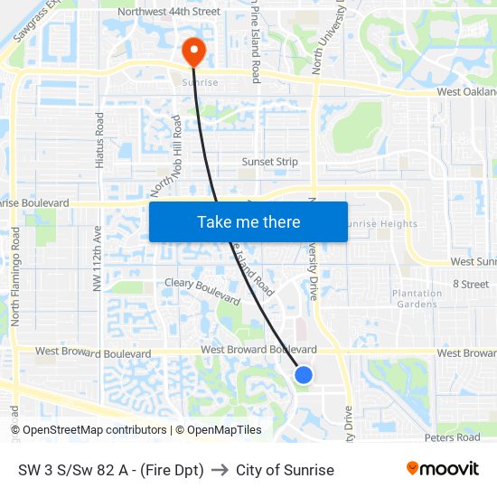 SW 3 S/Sw 82 A - (Fire Dpt) to City of Sunrise map