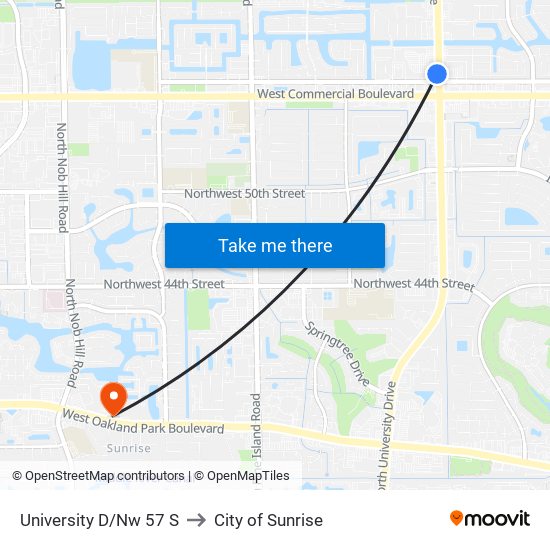 UNIVERSITY D/NW 57 S to City of Sunrise map