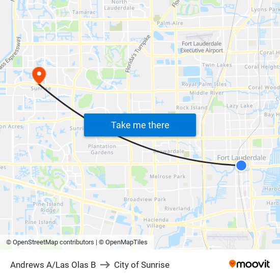 Andrews A/Las Olas B to City of Sunrise map