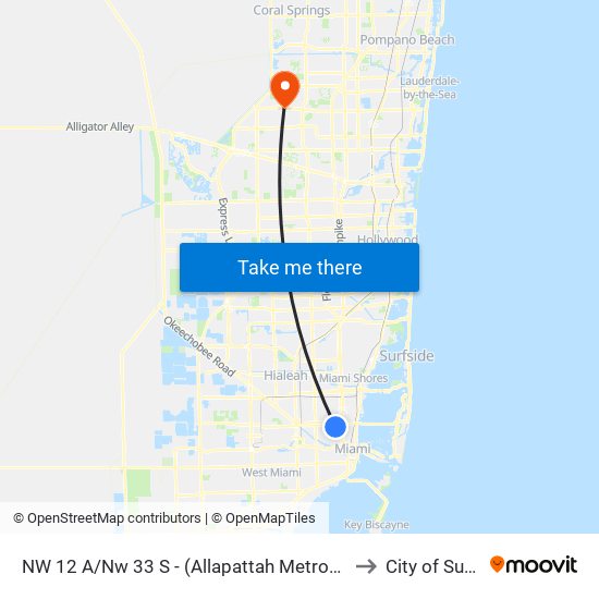 NW 12 A/NW 33 S - (ALLAPATTAH METRORAIL STATION) to City of Sunrise map