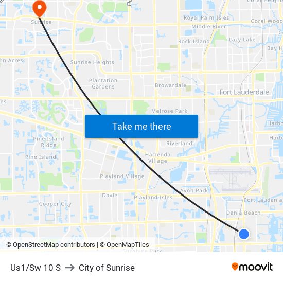 Us1/Sw 10 S to City of Sunrise map