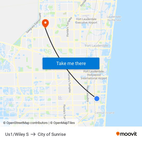 Us1/Wiley S to City of Sunrise map