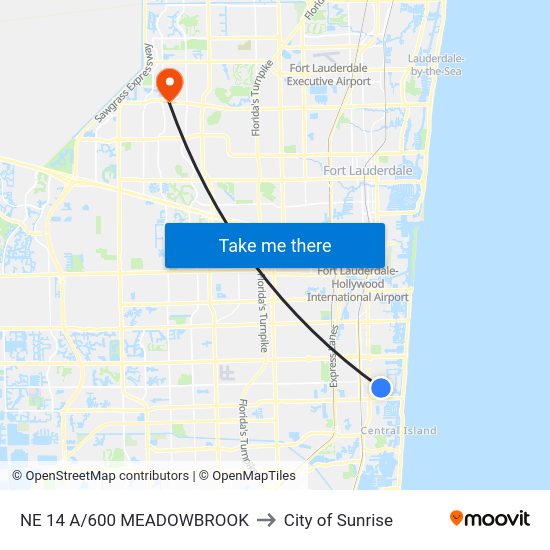 NE 14 A/600 MEADOWBROOK to City of Sunrise map