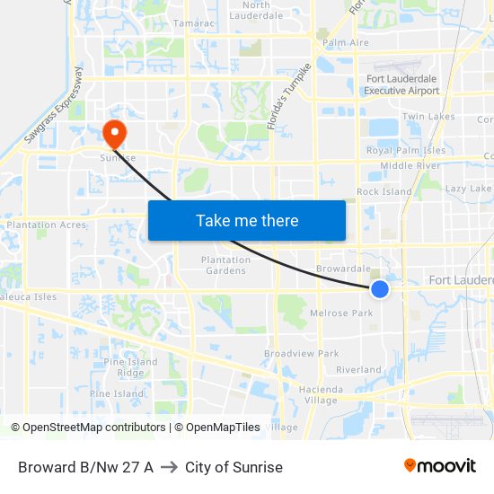 Broward B/Nw 27 A to City of Sunrise map
