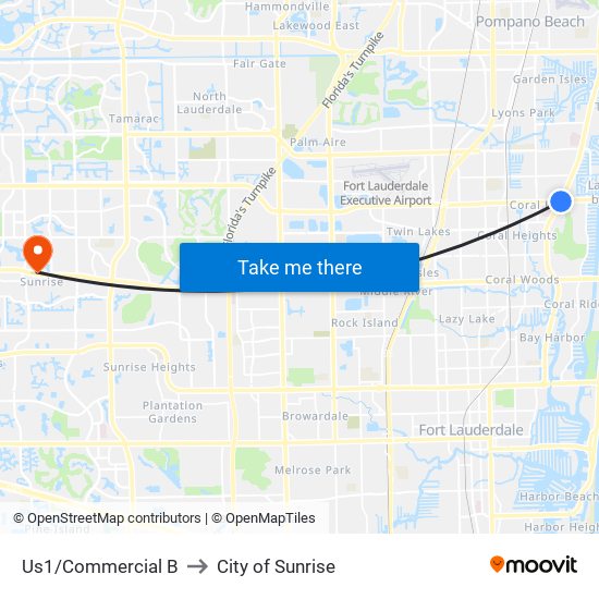 US1/COMMERCIAL B to City of Sunrise map