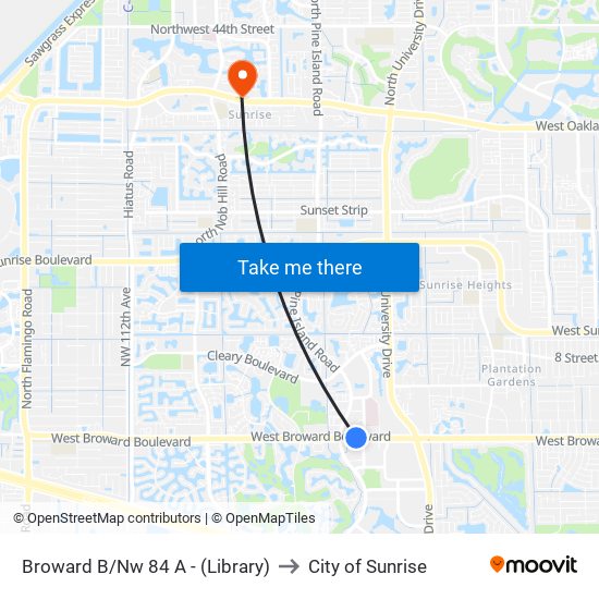 Broward B/Nw 84 A - (Library) to City of Sunrise map